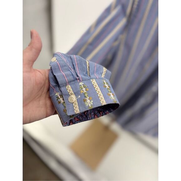 Robert Graham Men's Blue Stripe Embroidered Button-Up Long Sleeve Shirt Size XL - Picture 9 of 9